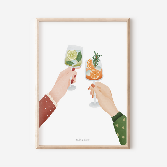 Poster Toasting Girlfriend Cocktails - Wall Decoration Kitchen Toasting Drinks New Year's Eve